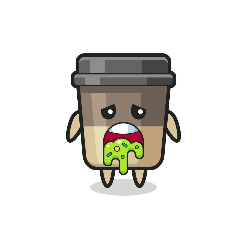 el lindo personaje de la taza de café con vómito vector