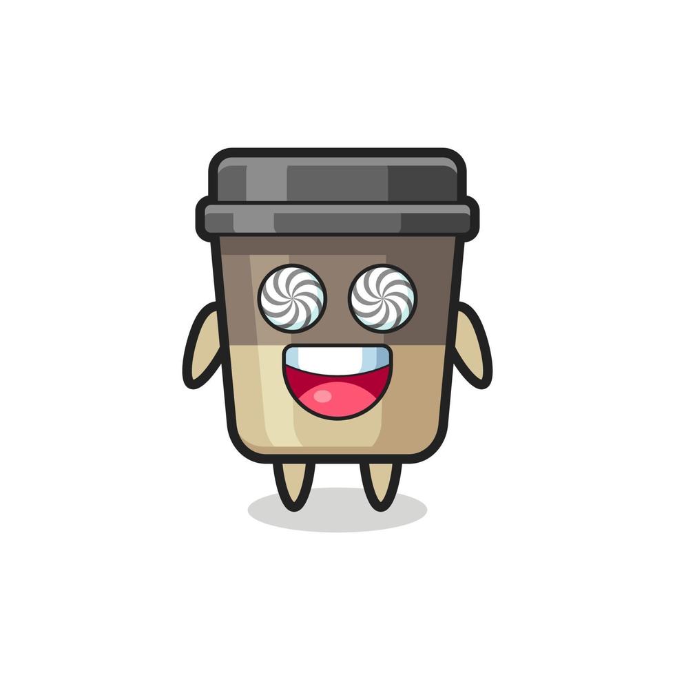 lindo personaje de taza de café con ojos hipnotizados vector