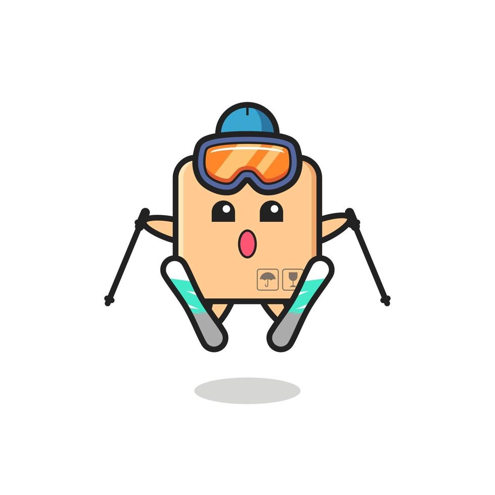 cardboard box mascot character as a ski player vector