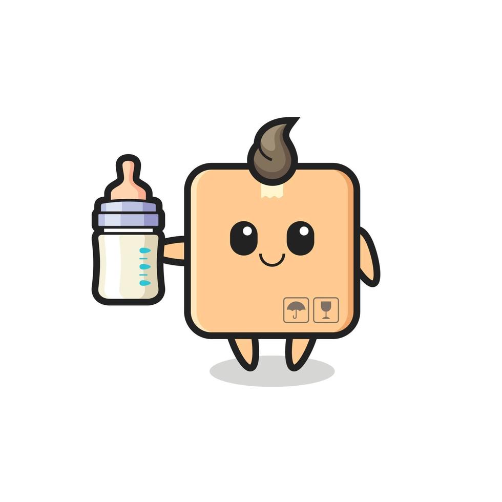 baby cardboard box cartoon character with milk bottle vector