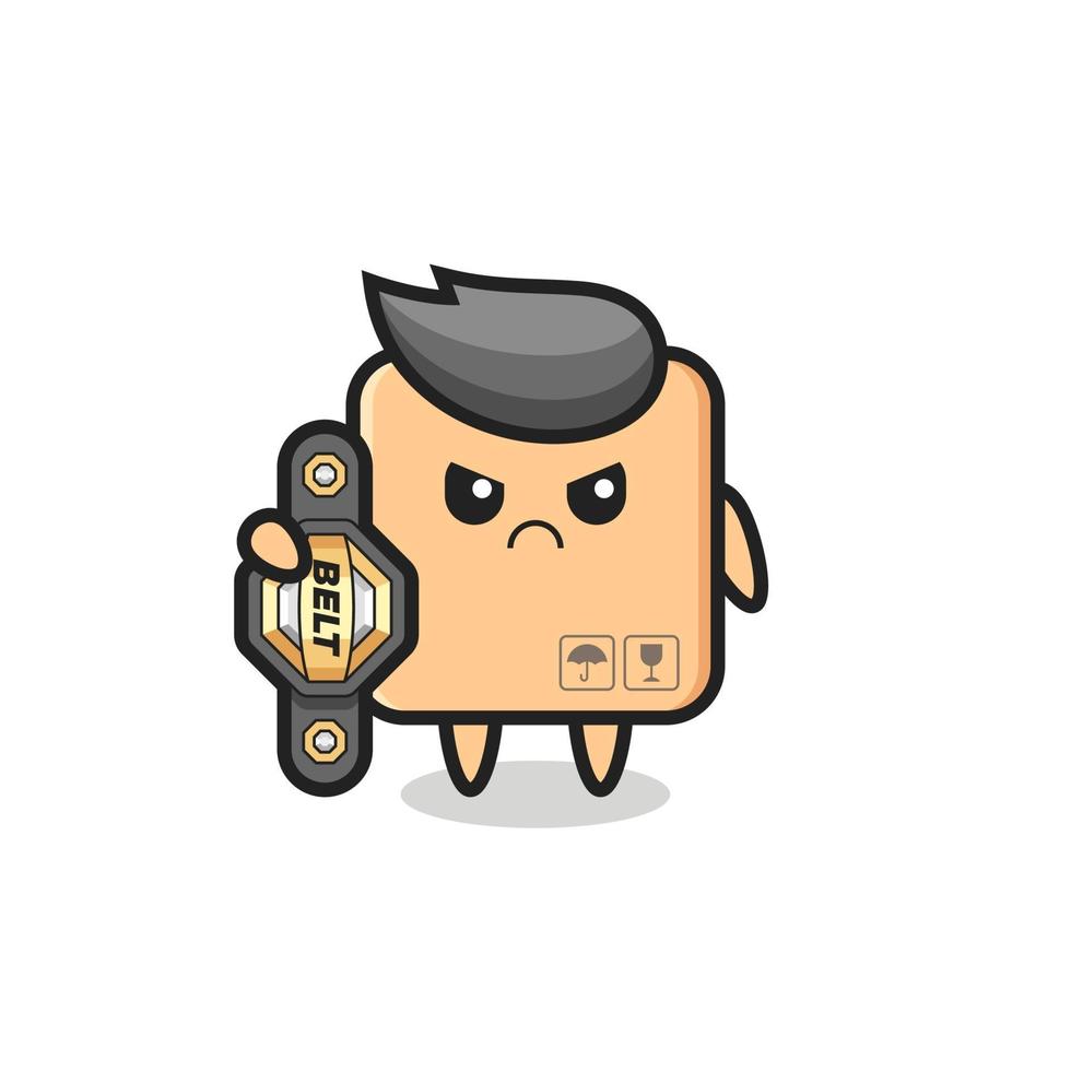 cardboard box mascot character as a MMA fighter with the champion belt vector