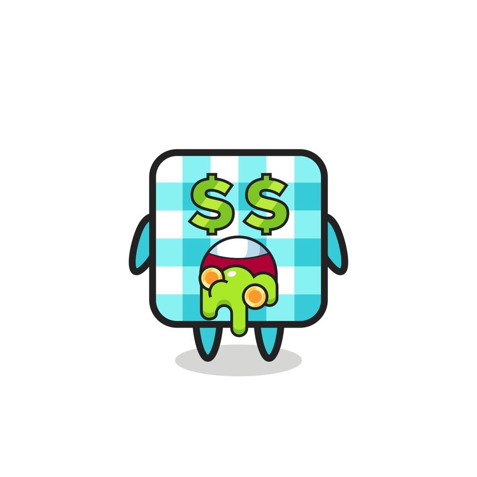 checkered tablecloth character with an expression of crazy about money vector