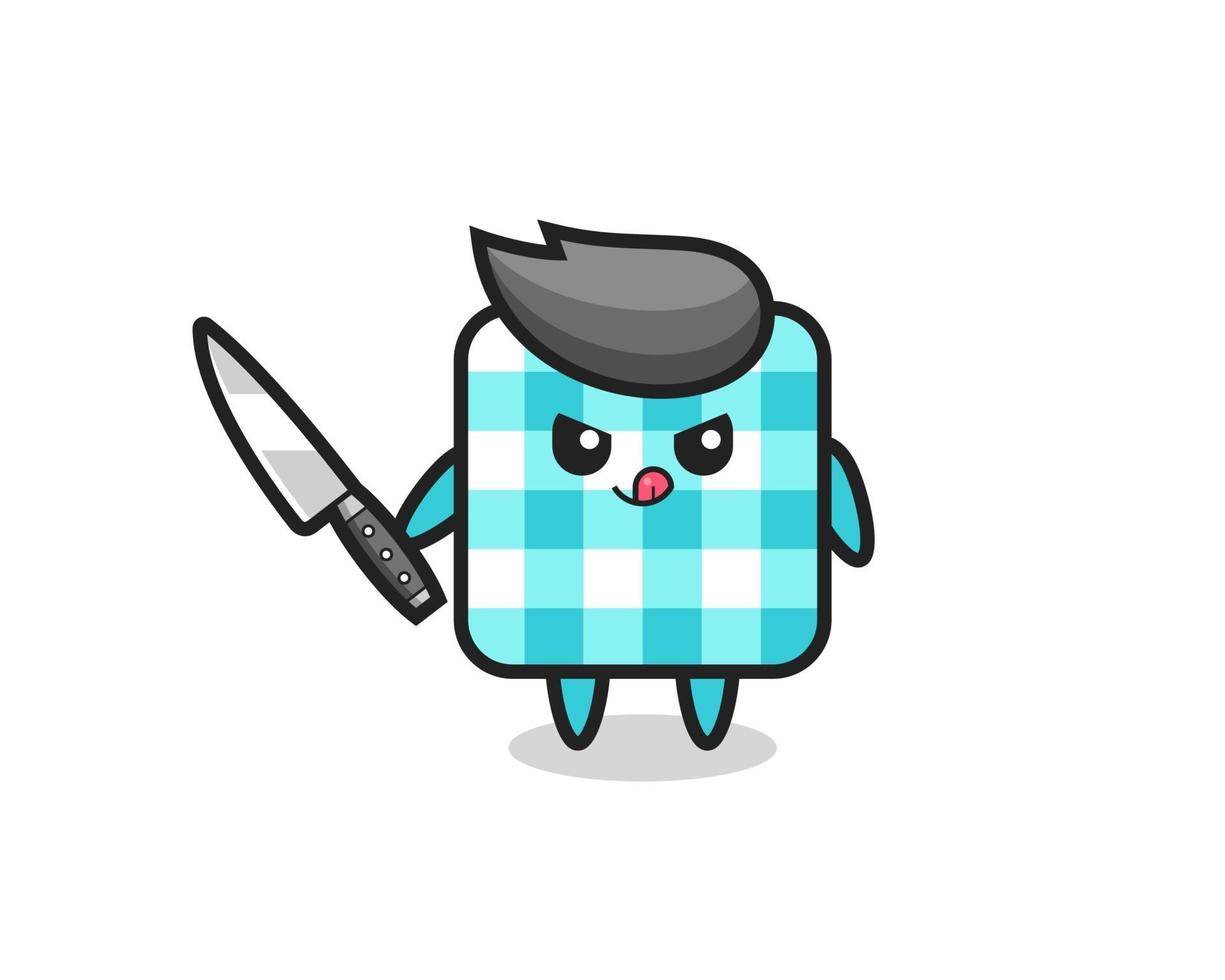 cute checkered tablecloth mascot as a psychopath holding a knife vector