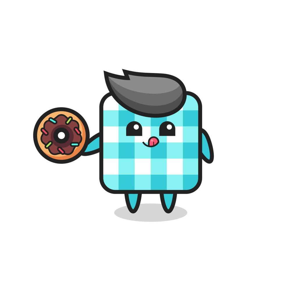illustration of an checkered tablecloth character eating a doughnut vector