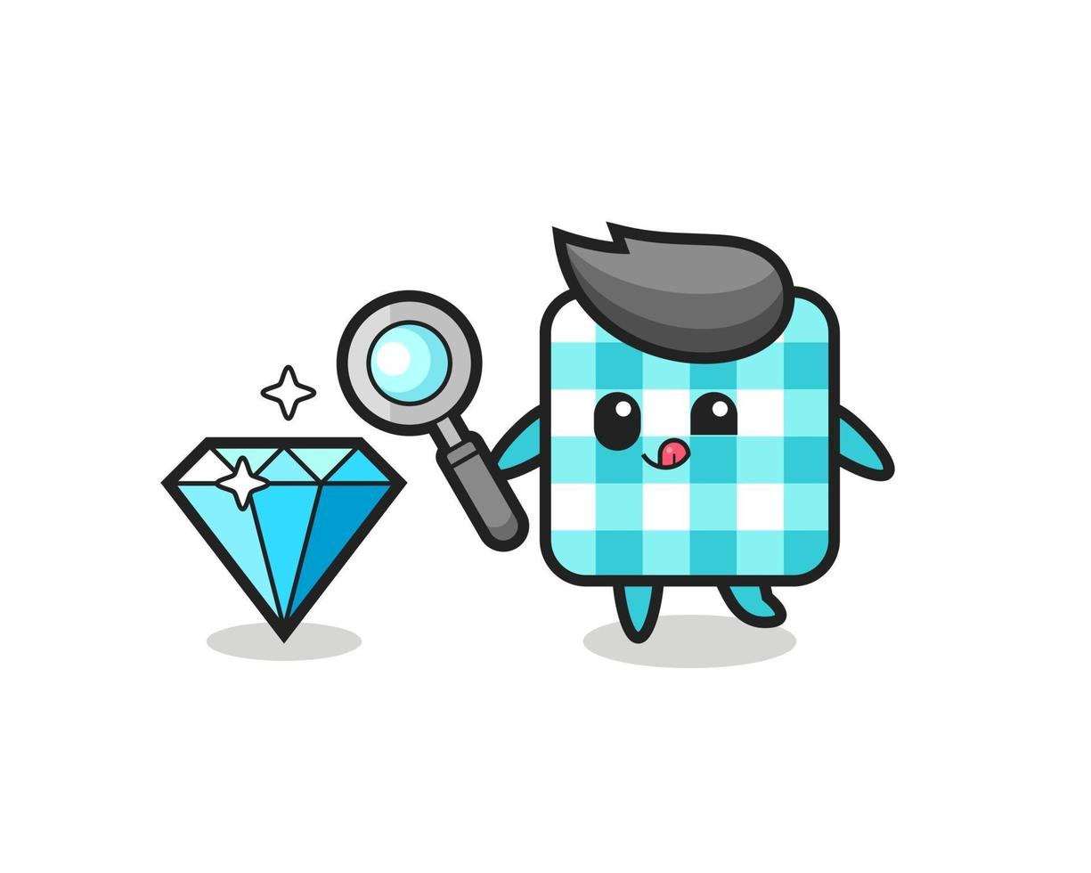 checkered tablecloth mascot is checking the authenticity of a diamond vector