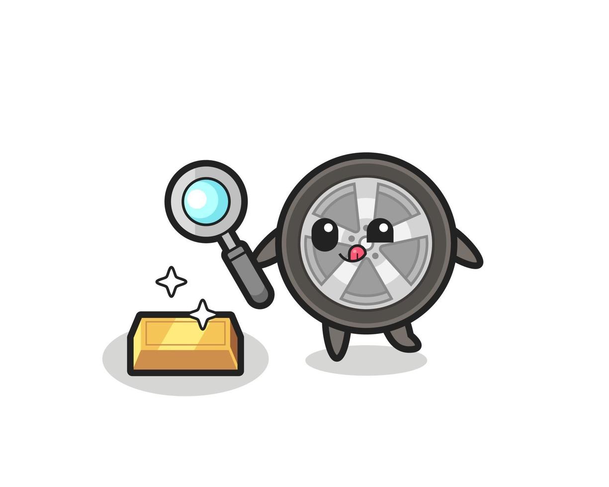 car wheel character is checking the authenticity of the gold bullion vector