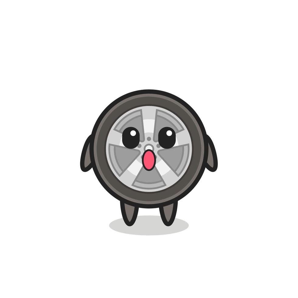 la expresión de asombro de la caricatura de la rueda del coche vector
