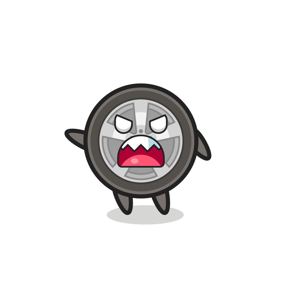 cute car wheel cartoon in a very angry pose vector