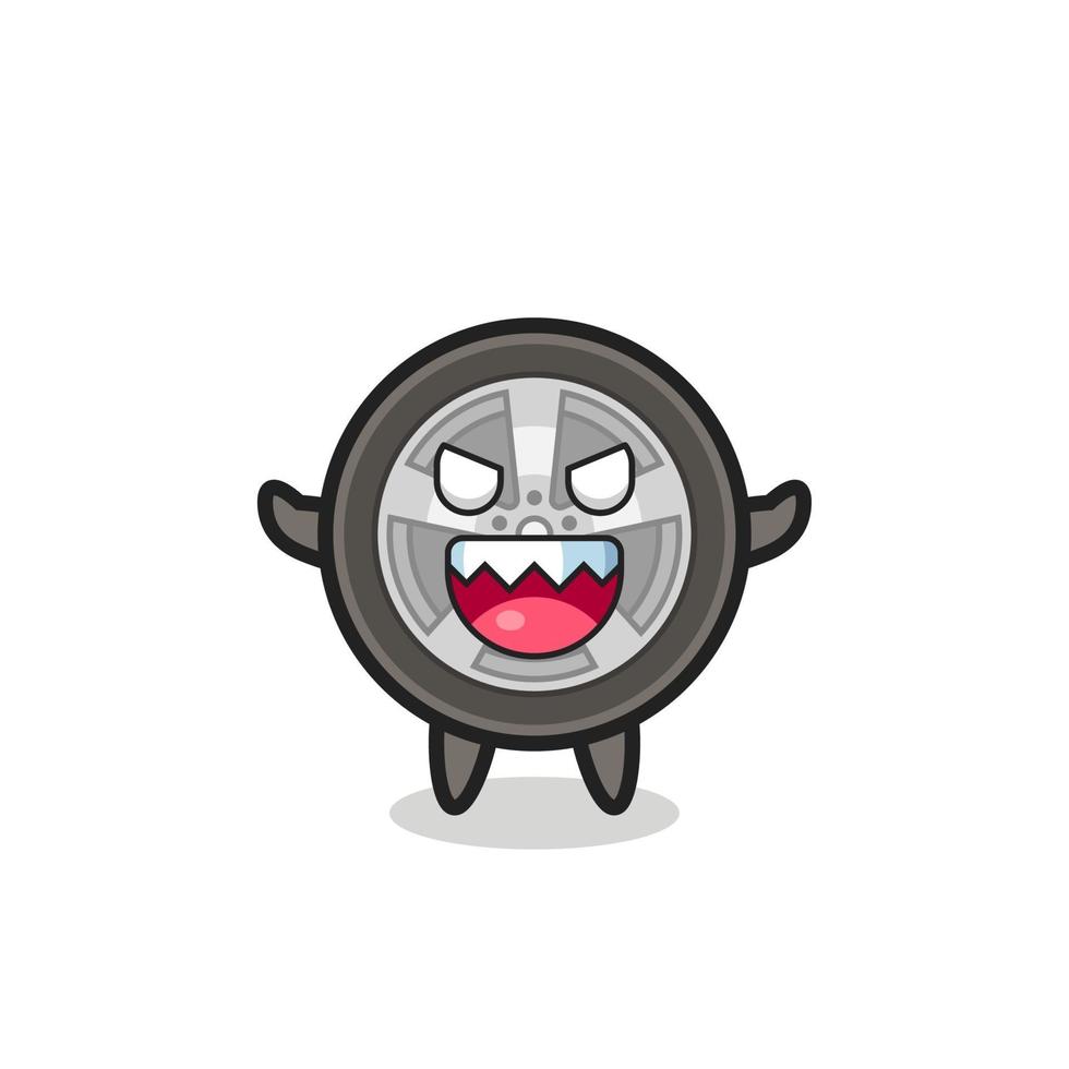 Ilustración de personaje de mascota de rueda de coche malvado vector