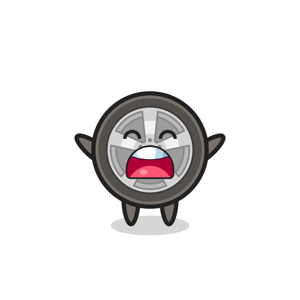 cute car wheel mascot with a yawn expression vector