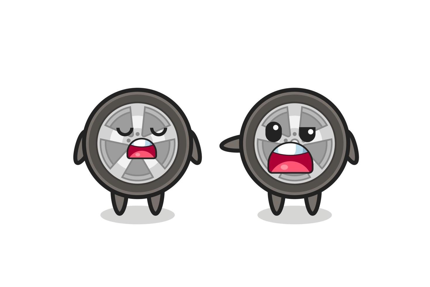 Ilustración de la discusión entre dos lindos personajes de ruedas de coche. vector