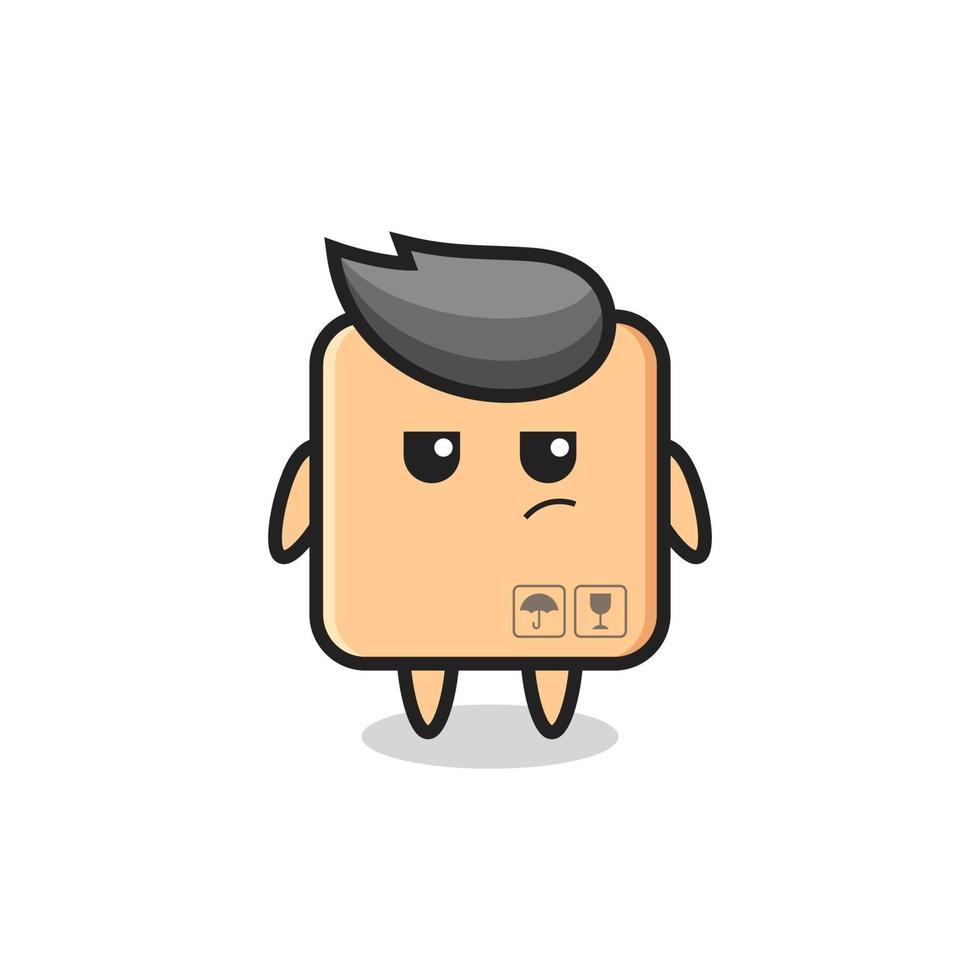 cute cardboard box character with suspicious expression vector