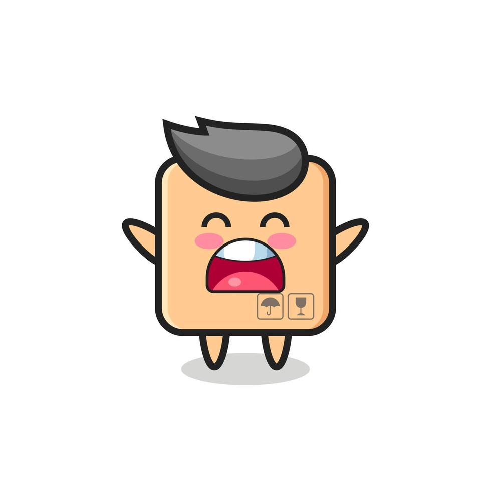 cute cardboard box mascot with a yawn expression vector
