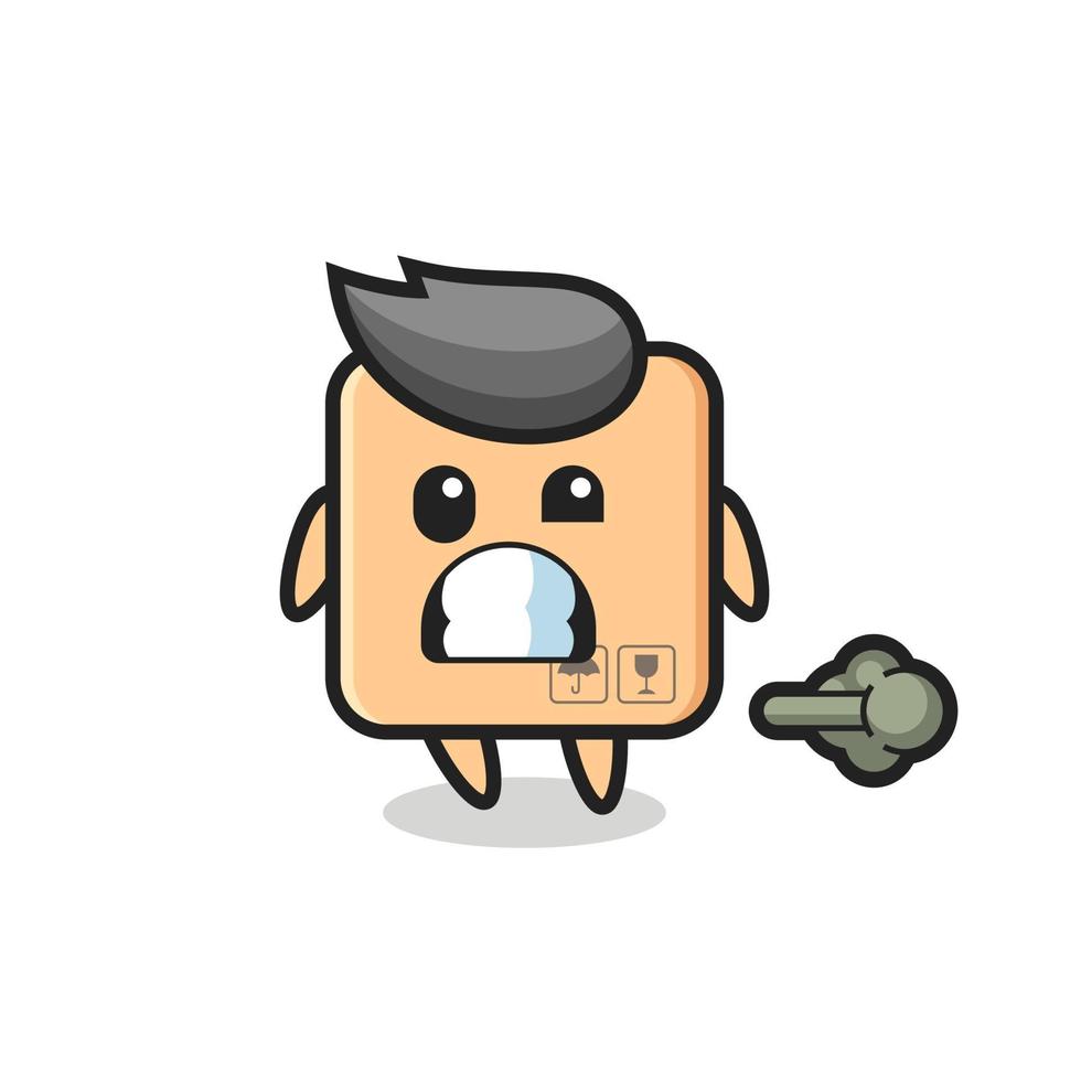 the illustration of the cardboard box cartoon doing fart vector