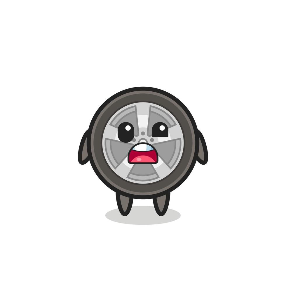 the shocked face of the cute car wheel mascot vector