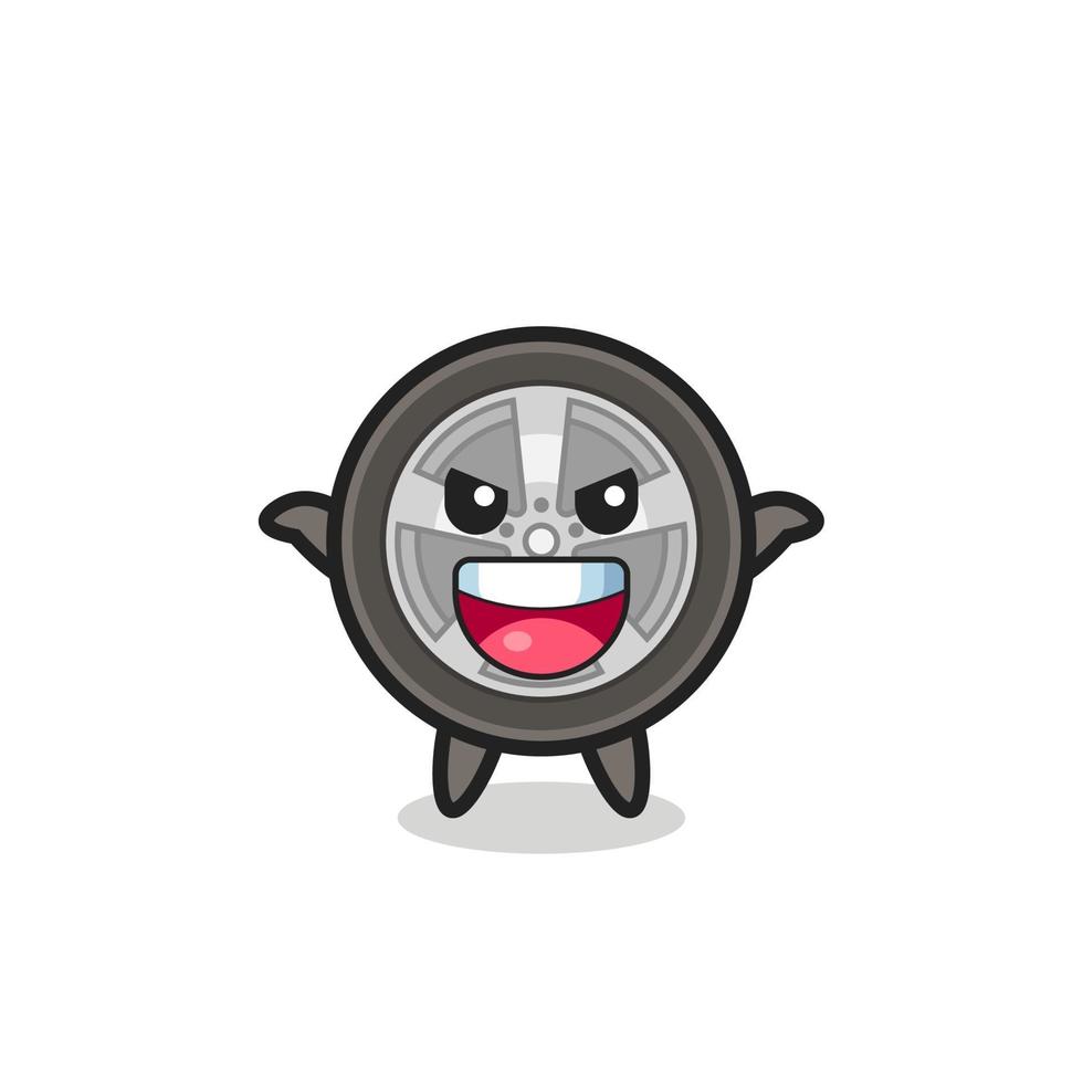 the illustration of cute car wheel doing scare gesture vector