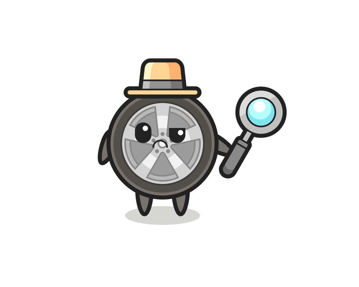 the mascot of cute car wheel as a detective vector