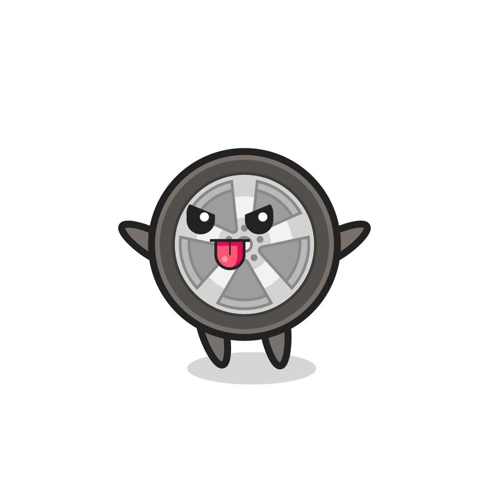 naughty car wheel character in mocking pose vector