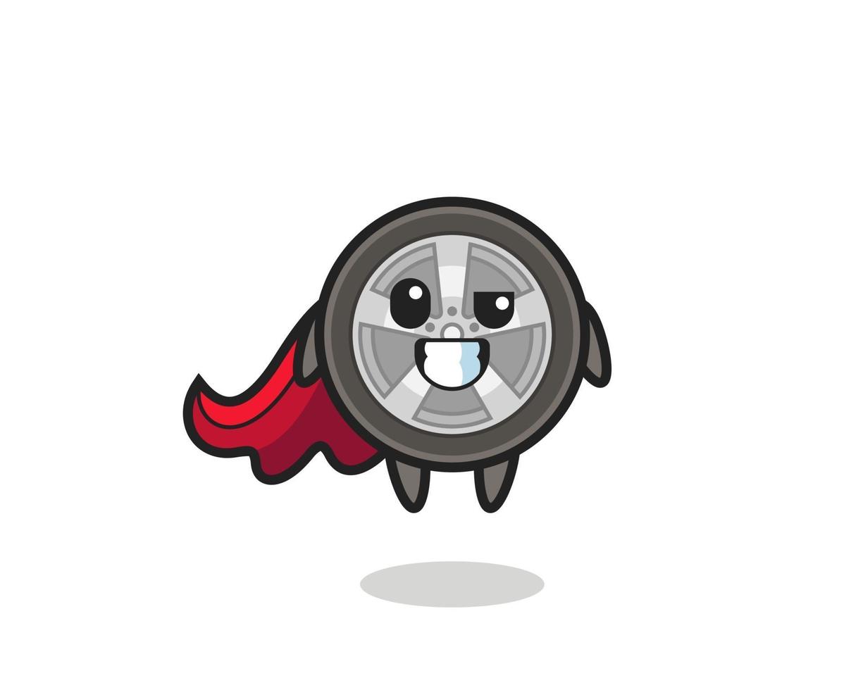 the cute car wheel character as a flying superhero vector