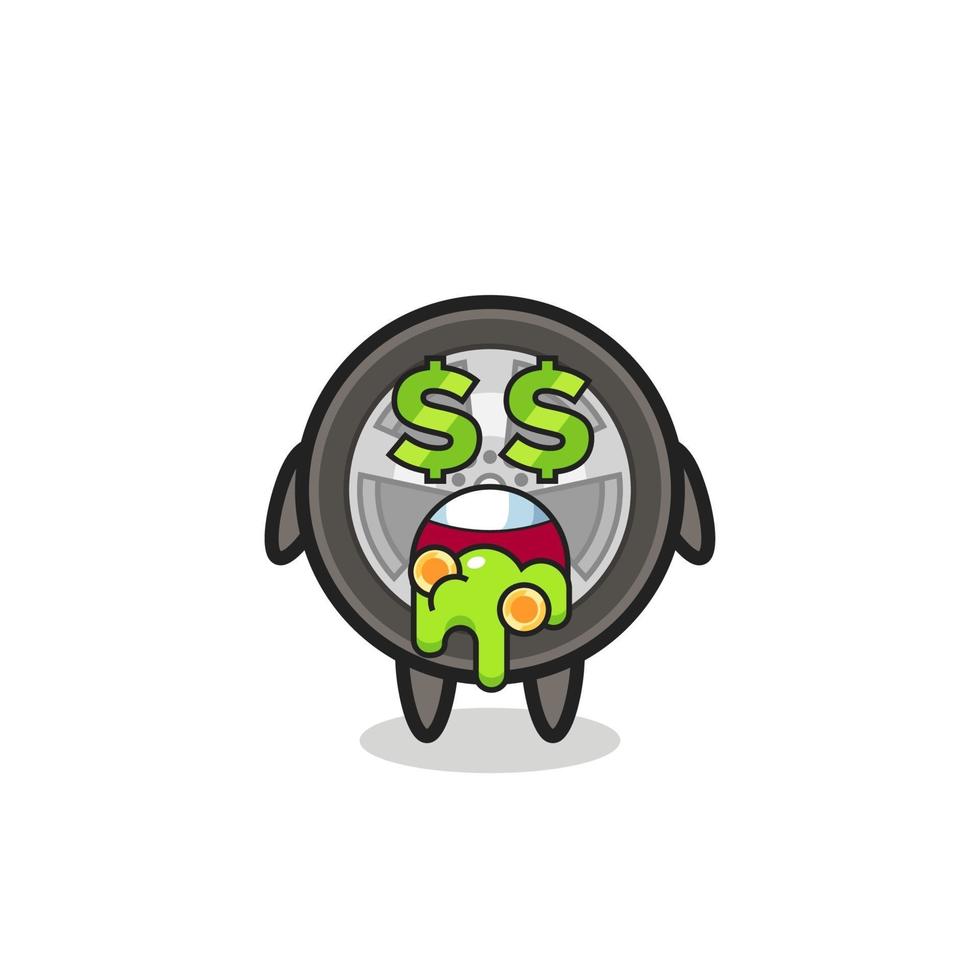 car wheel character with an expression of crazy about money vector