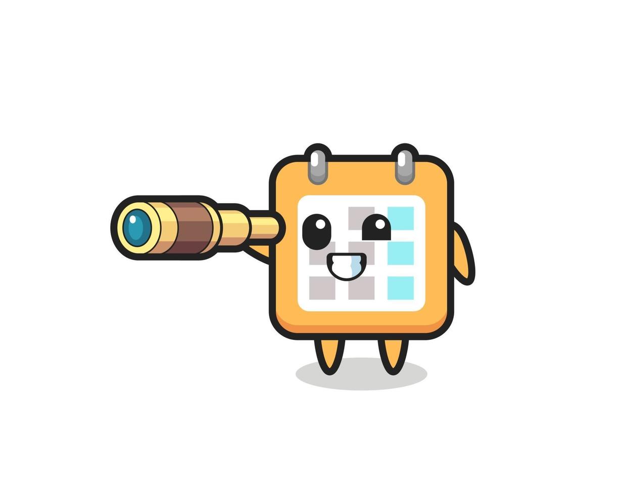 cute calendar character is holding an old telescope vector