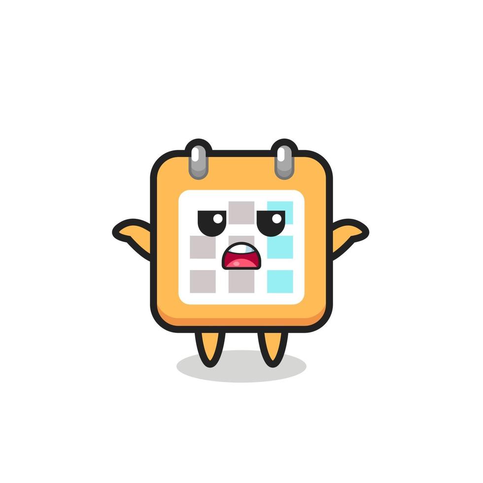 calendar mascot character saying I do not know vector