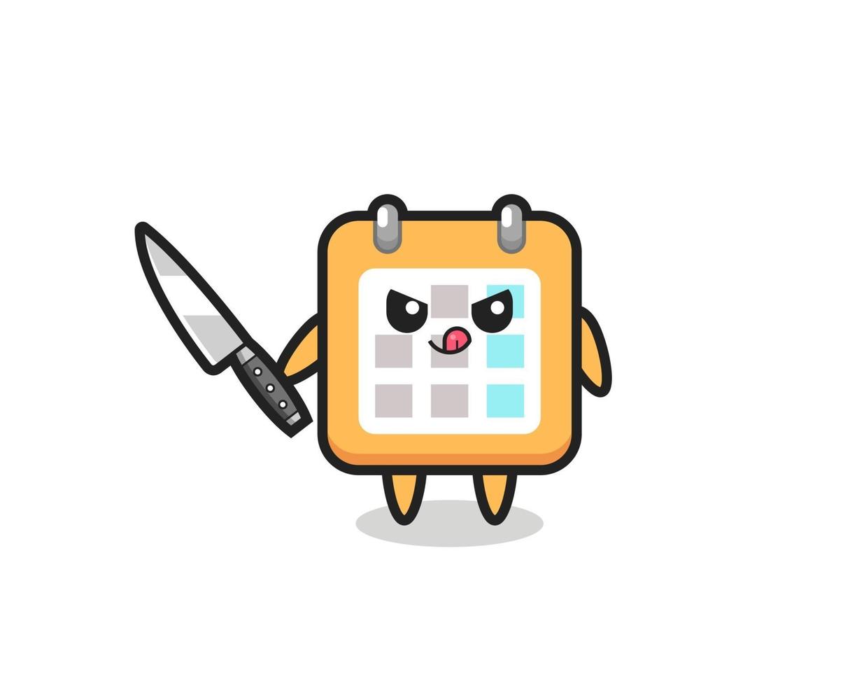 cute calendar mascot as a psychopath holding a knife vector