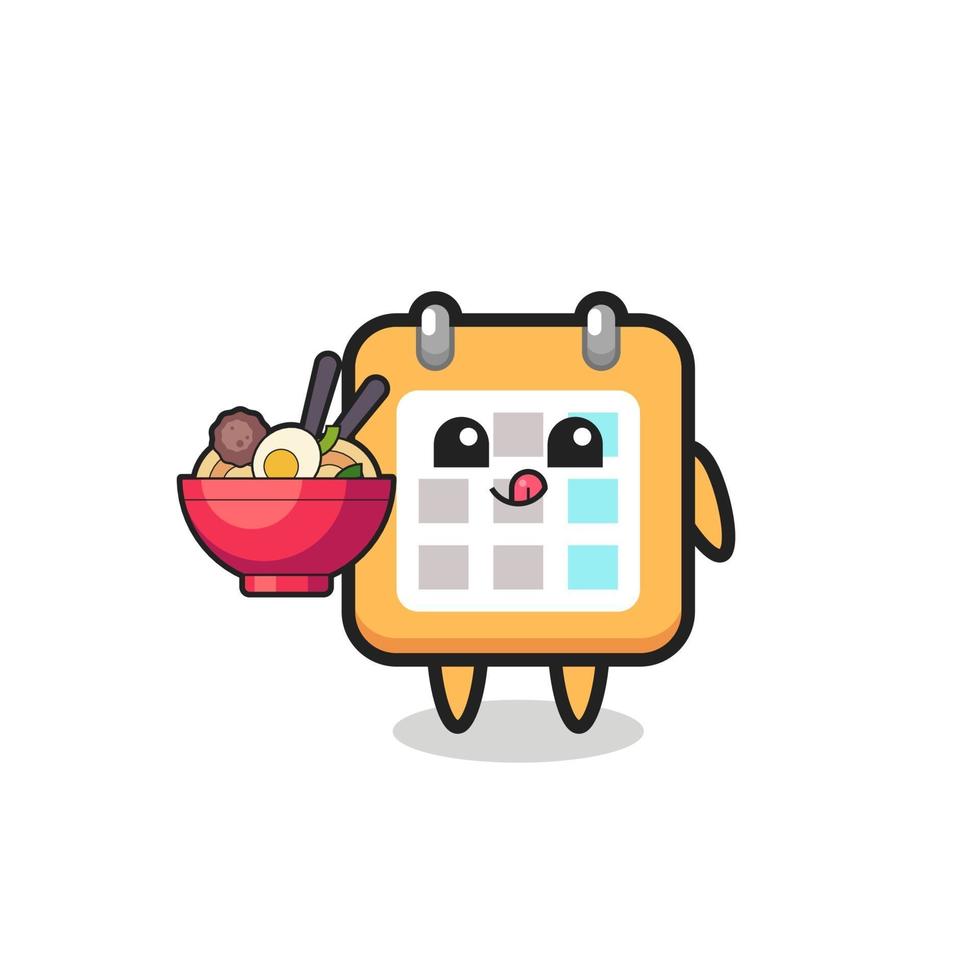 cute calendar character eating noodles vector