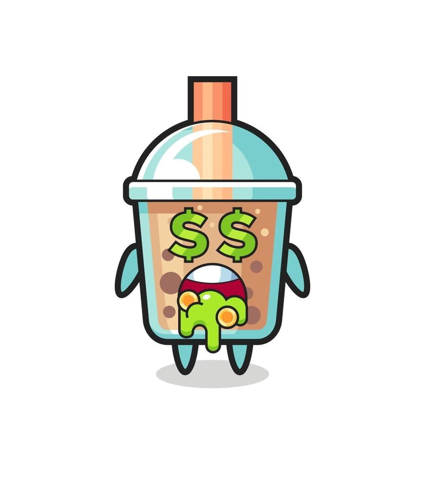 bubble tea character with an expression of crazy about money vector