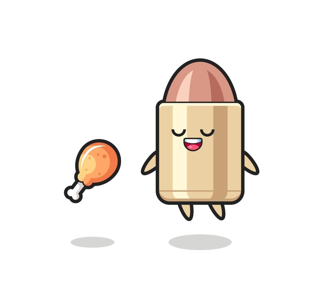 cute bullet floating and tempted because of fried chicken vector