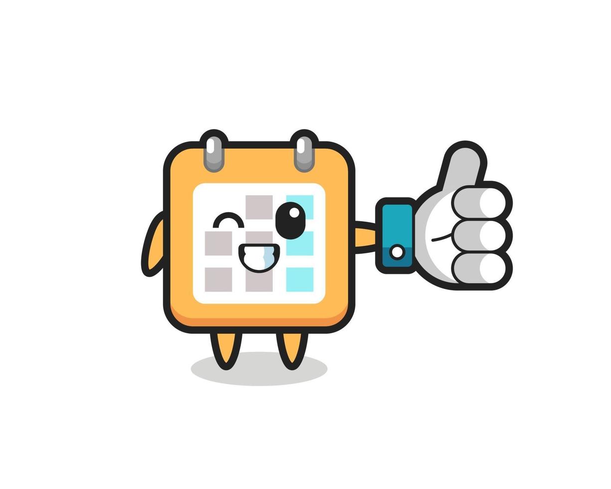 cute calendar with social media thumbs up symbol vector