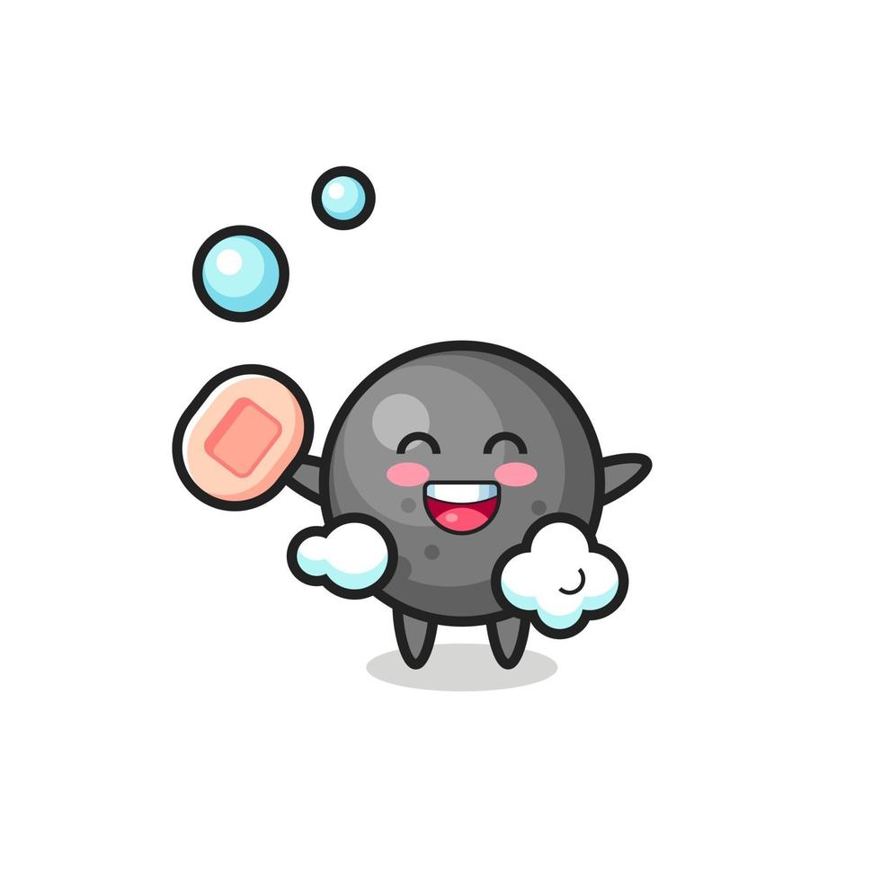 cannonball character is bathing while holding soap vector