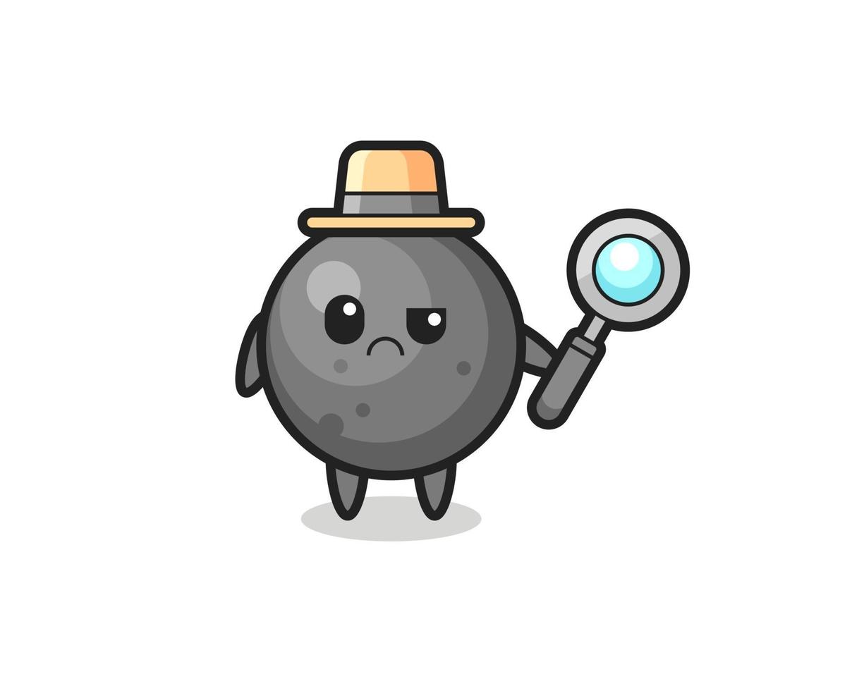 the mascot of cute cannonball as a detective vector