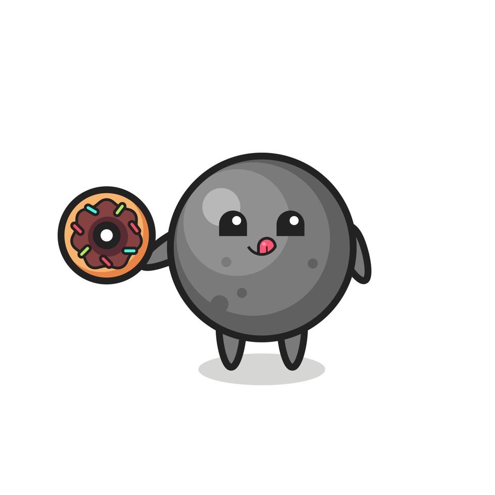 illustration of an cannonball character eating a doughnut vector