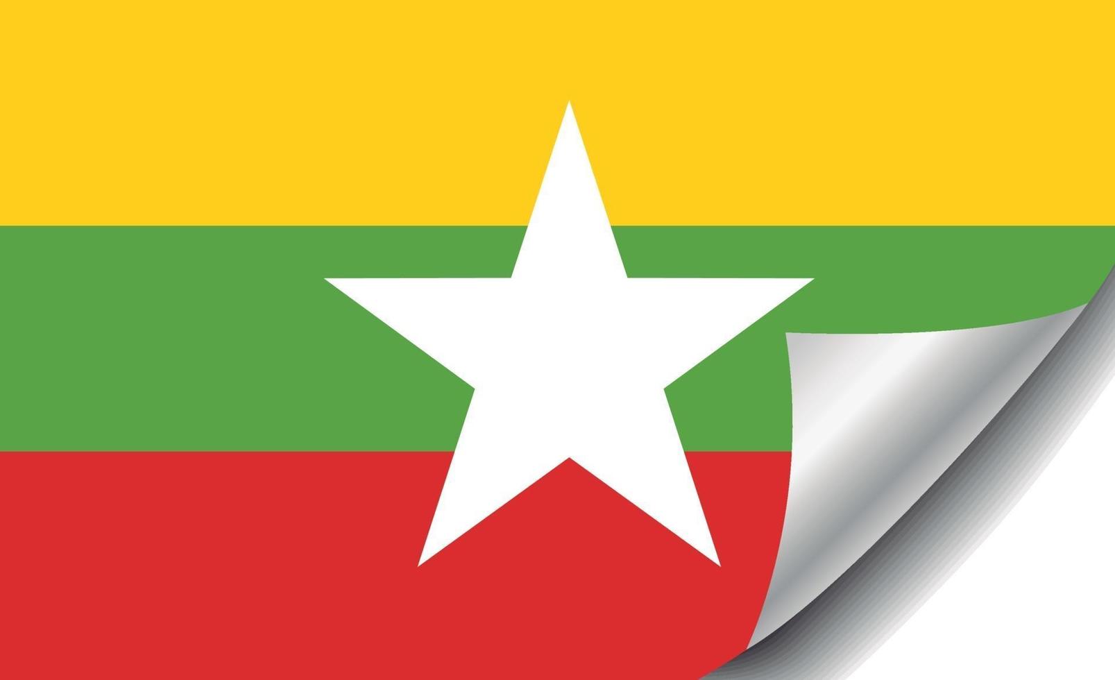 bandera de myanmar con esquina rizada vector