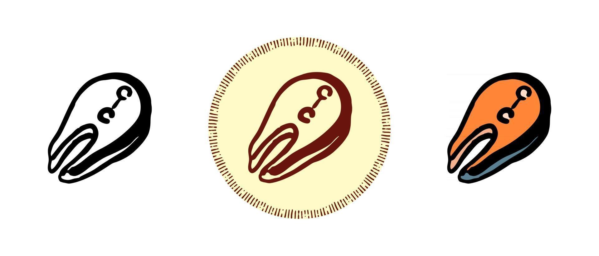 Contour and color and retro symbols of salmon steak vector