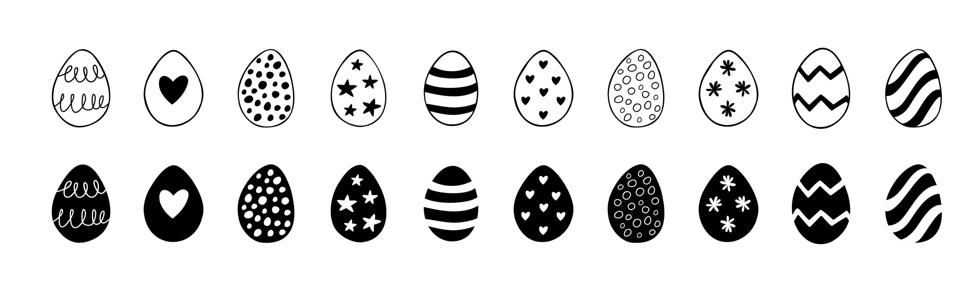 Easter set of doodle eggs illustrations isolated on white background. vector