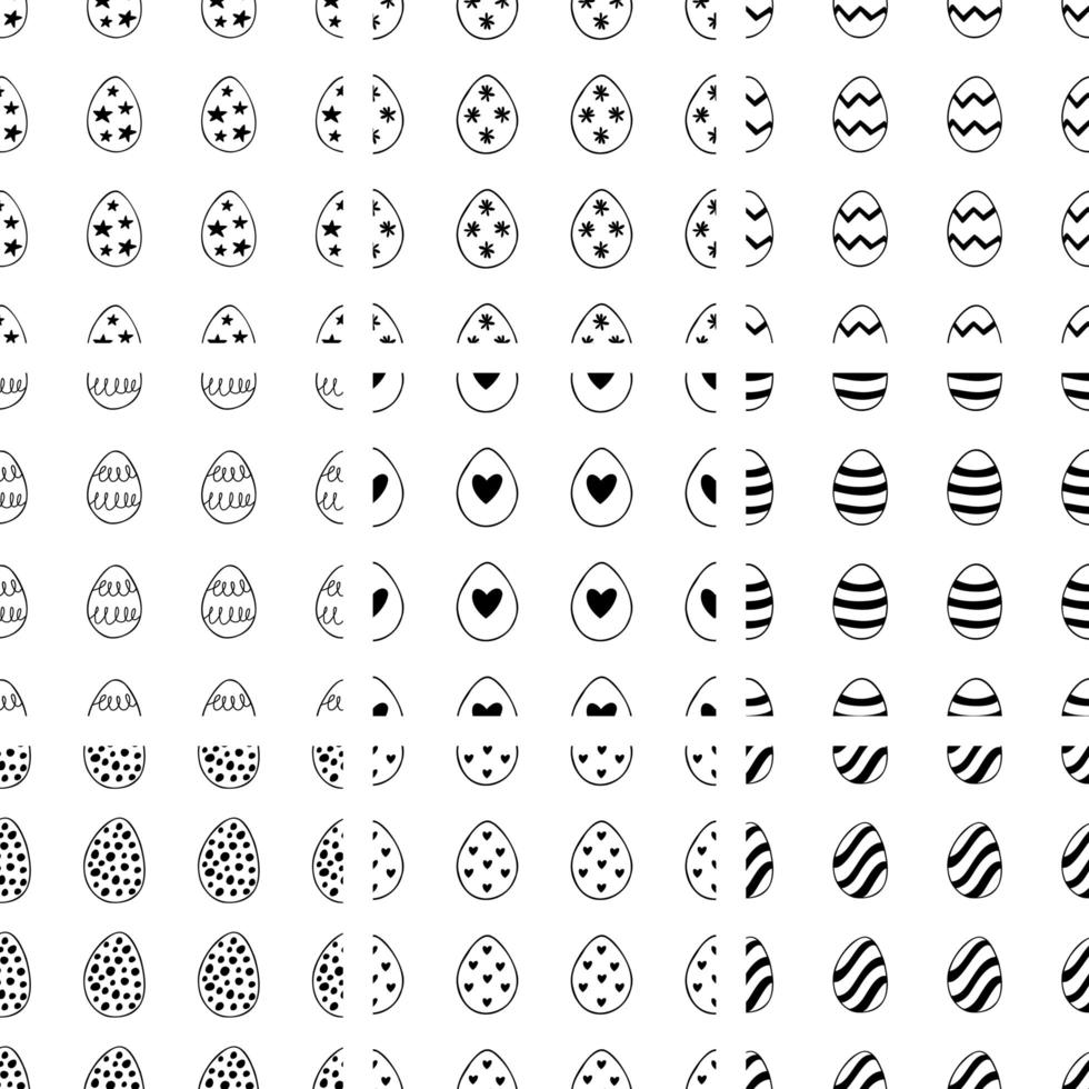 Easter set of seamless patterns from hand drawn doodle eggs. vector
