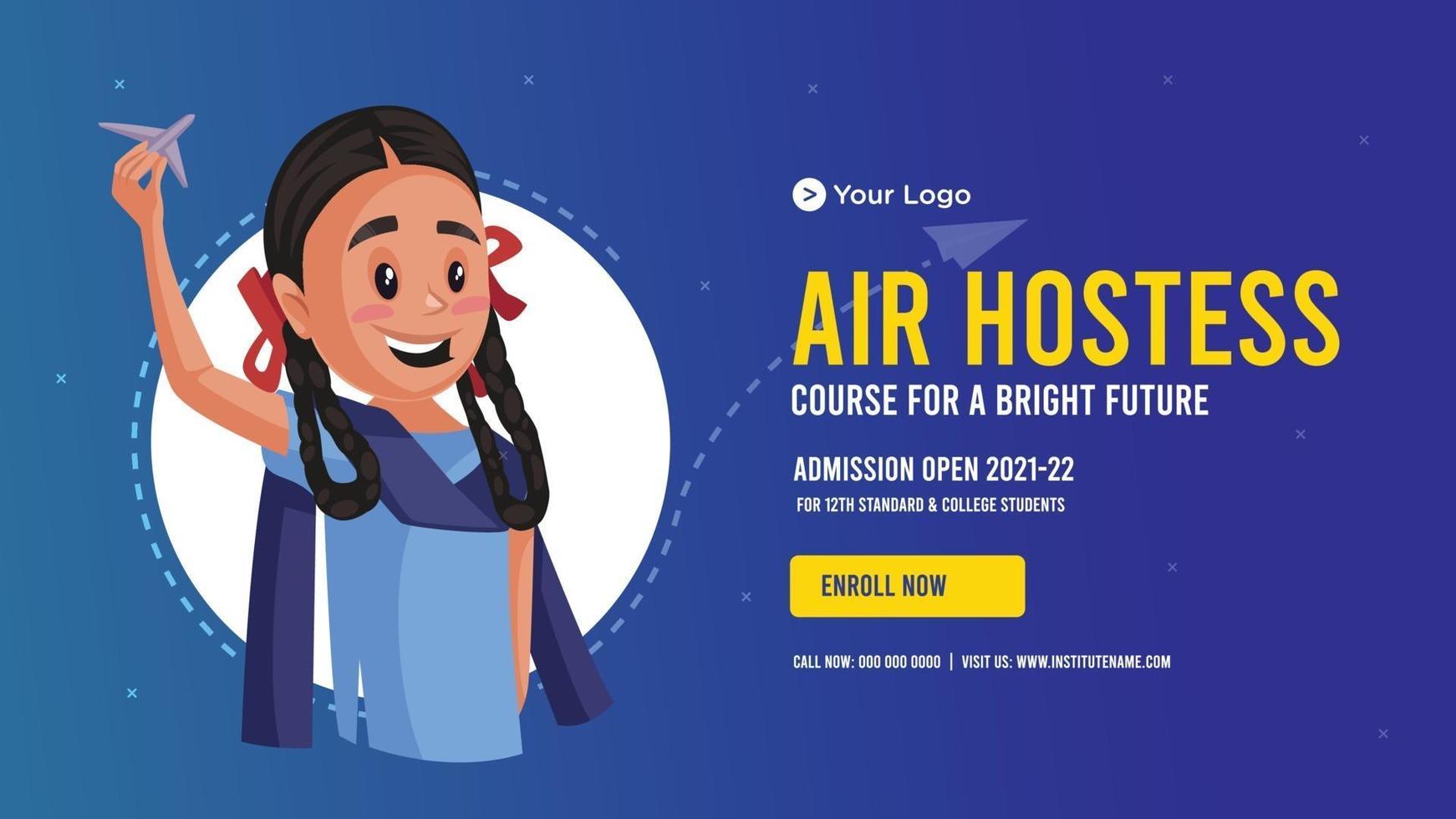 Banner design of air hostess cartoon style template vector