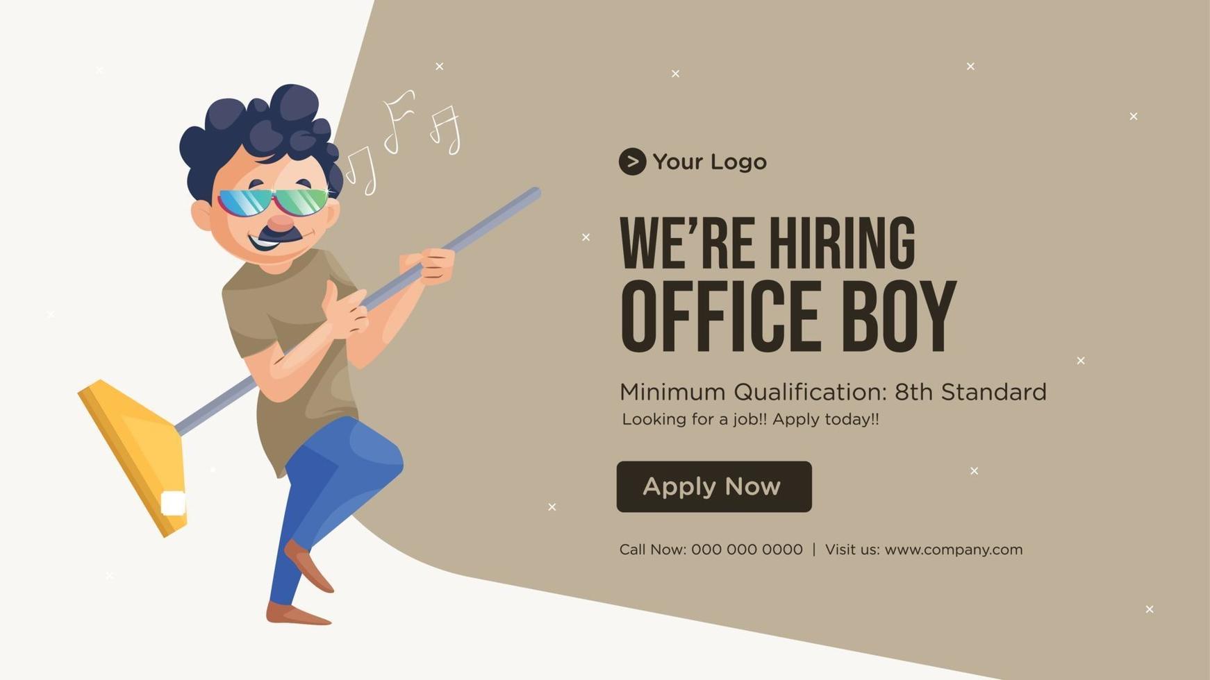 Banner design of hiring office boy cartoon style template vector