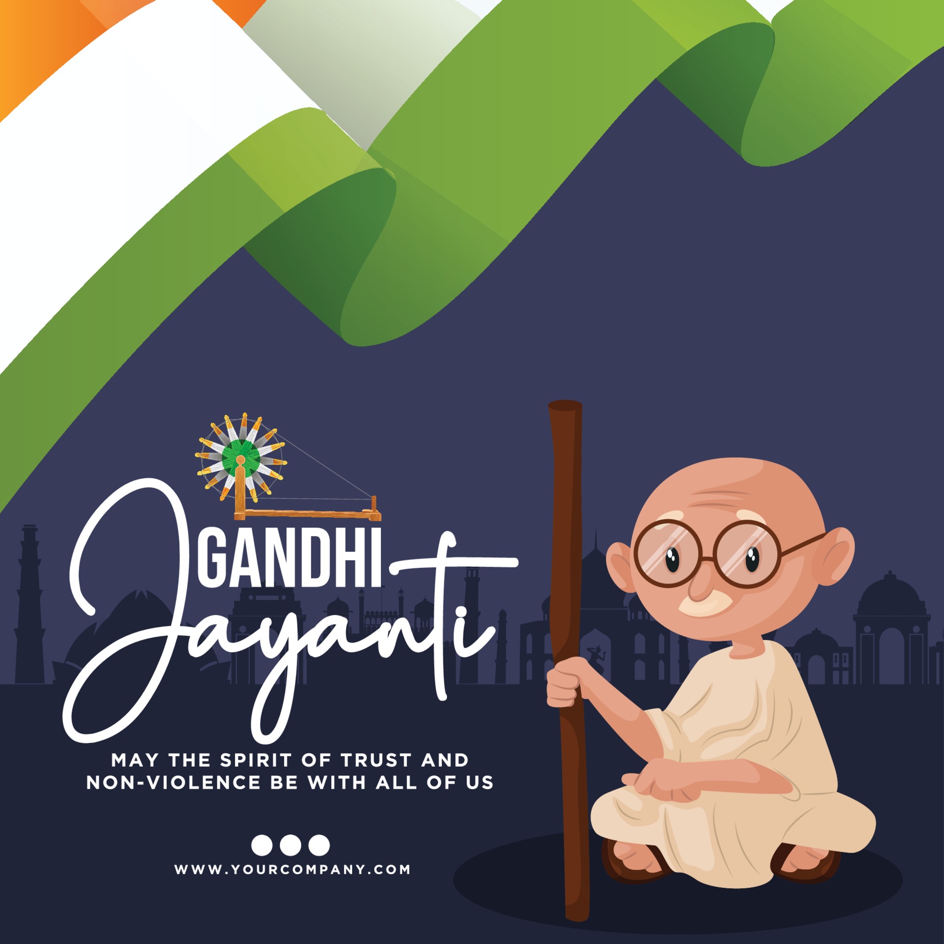 Banner design of Gandhi Jayanti cartoon style template 3455667 Vector Art  at Vecteezy