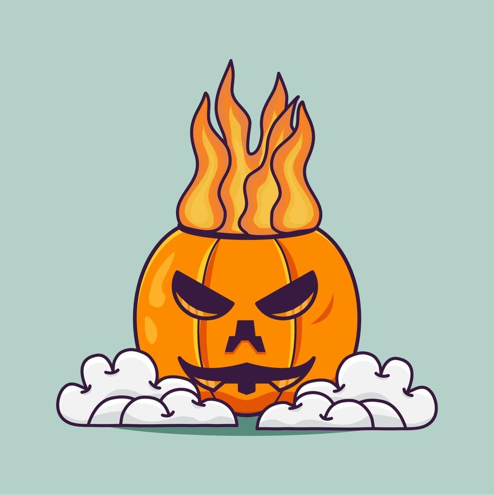 cabeza de fuego de calabaza linda simple con ilustración de nube vector