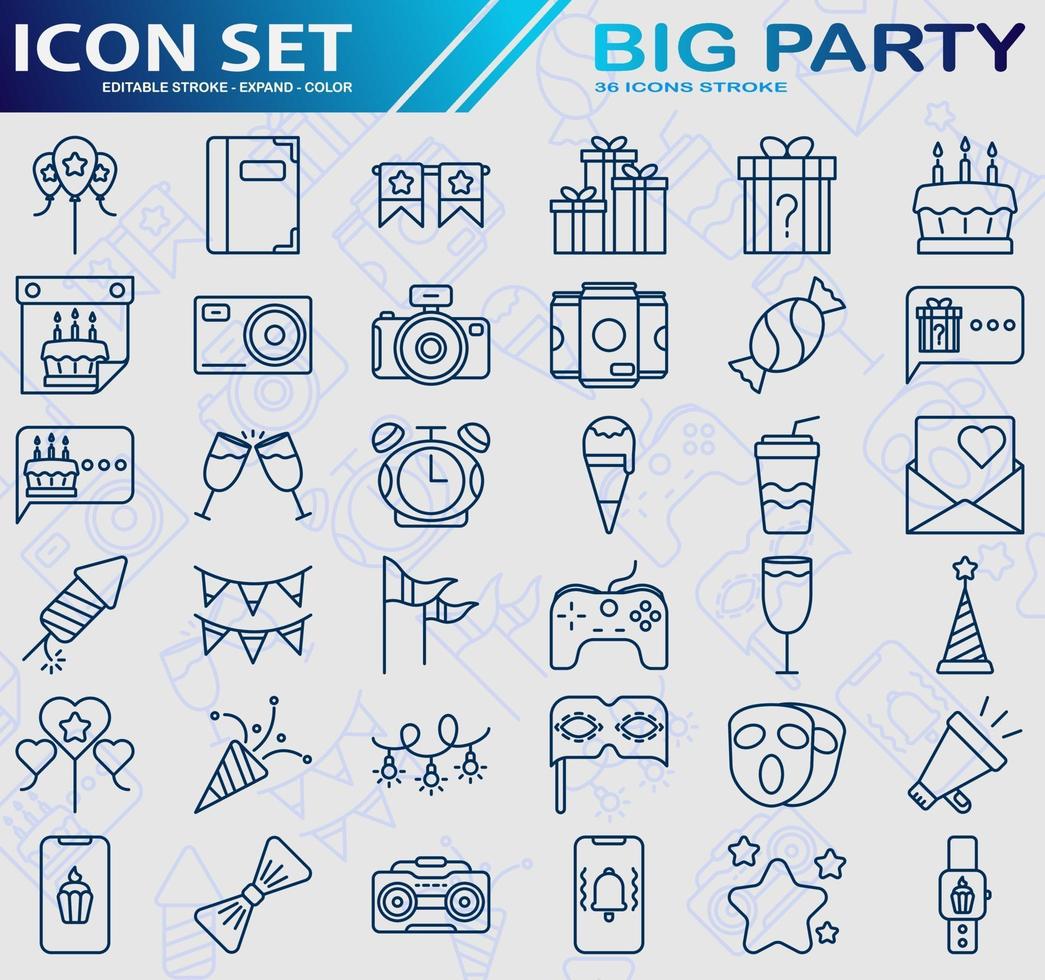 big party icon set vector