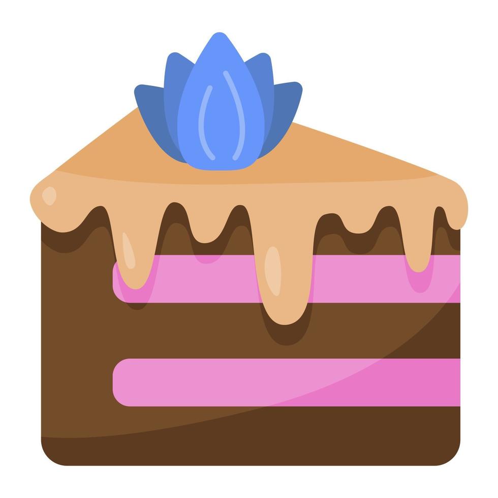 rebanada de pastel con crema y flor de nata. linda ilustración vector