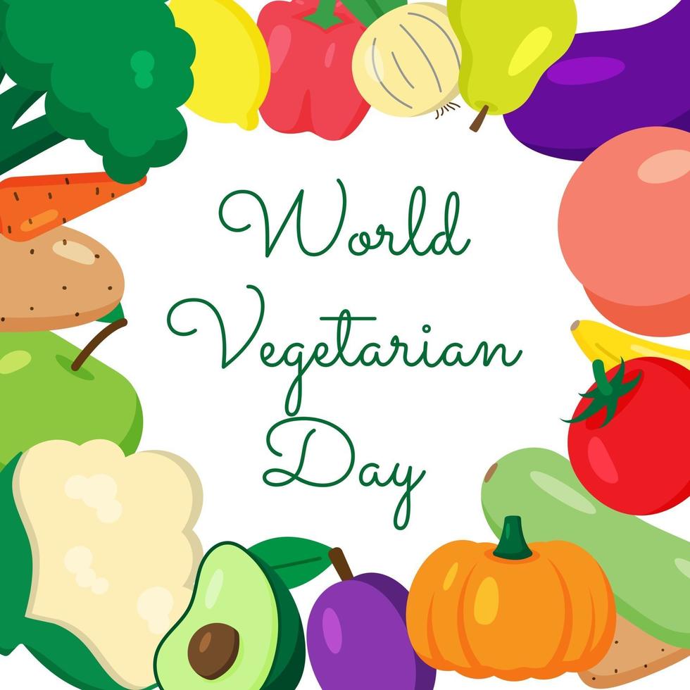 día mundial del vegetariano, tarjeta de felicitación con tipografía. vector