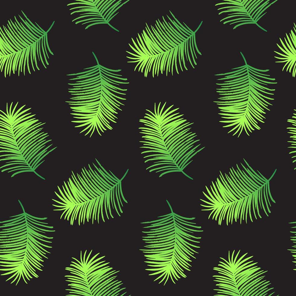 Vector seamless pattern with green leaves. Exotic palm tree