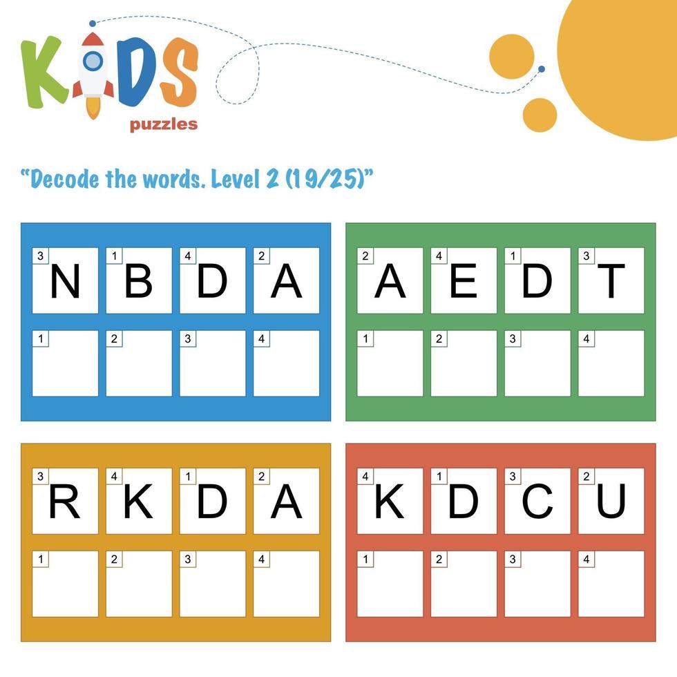 Decode the hidden words. Easy logical printable worksheet for kids vector