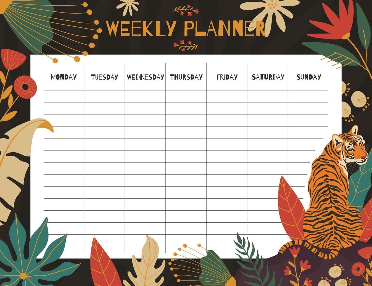 plantilla de concepto de impresión de planificador semanal. vector