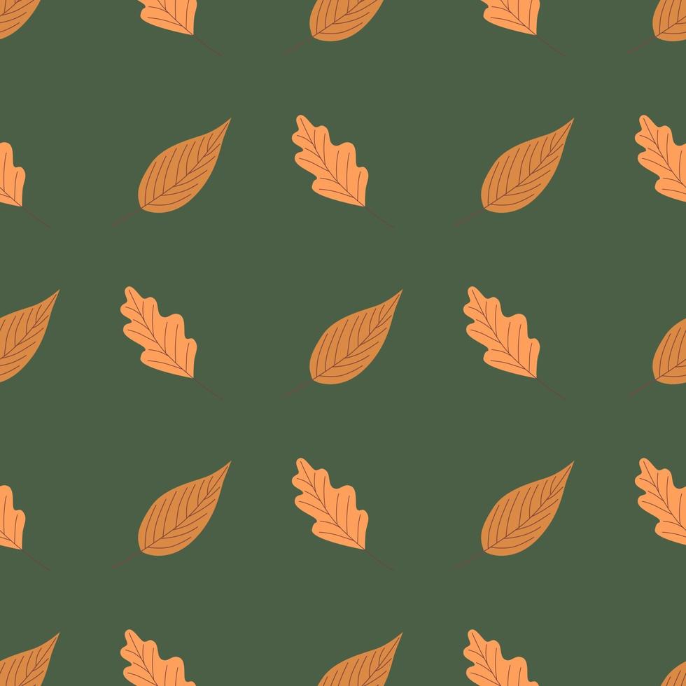 Seamless autumn pattern. Leaves on a green background. vector