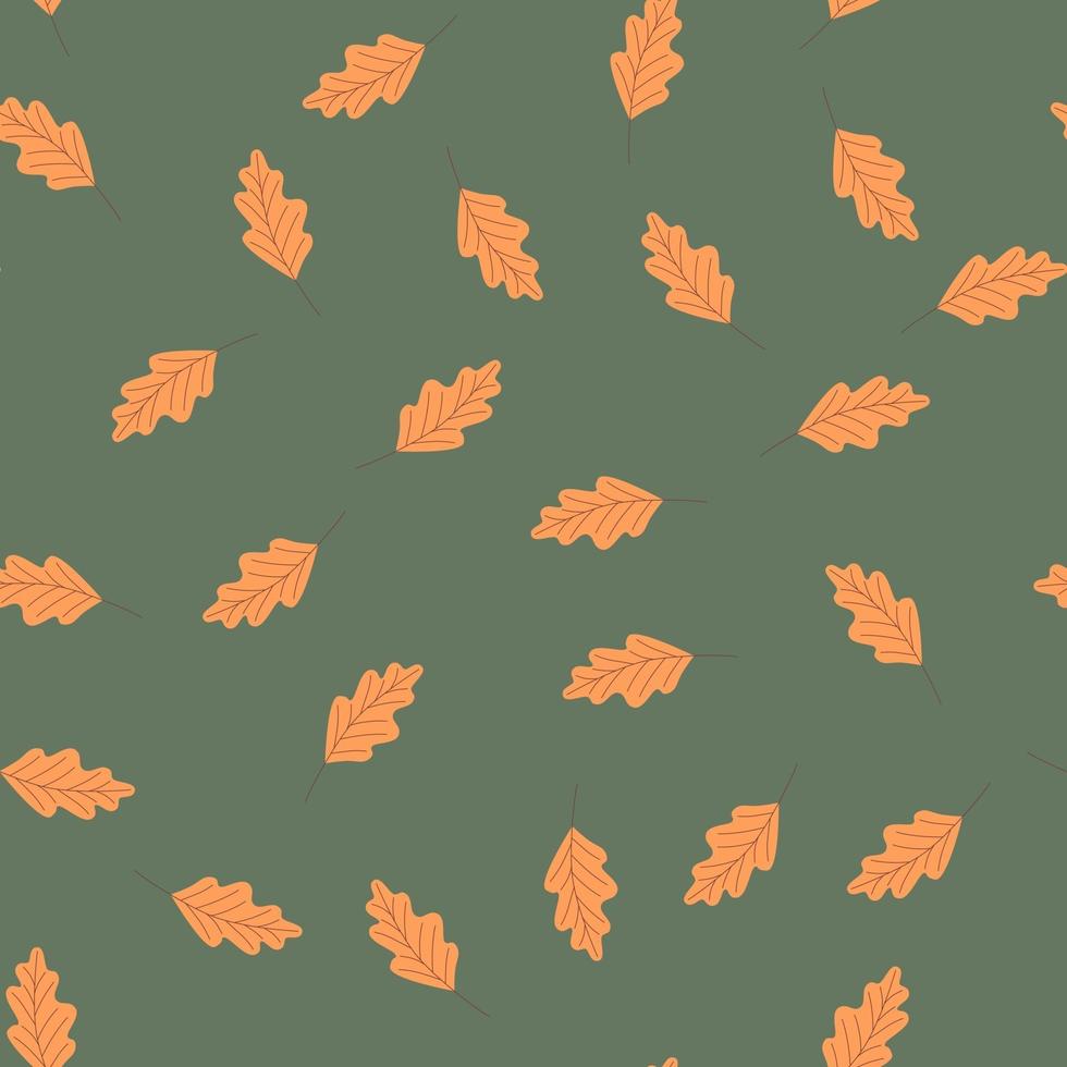 Seamless autumn pattern. Leaves on a green background. vector